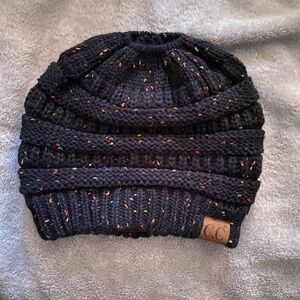 C.C Black Cable Knit Beanie with Metallic Accents